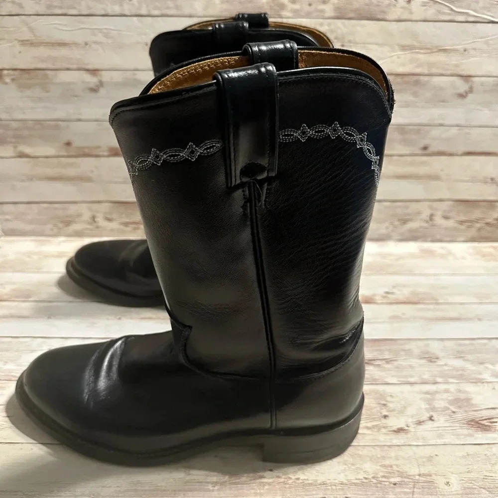 Justin Boots J Diamond L3233 Black Leather Roper Western Boots Women's Size 6.5E